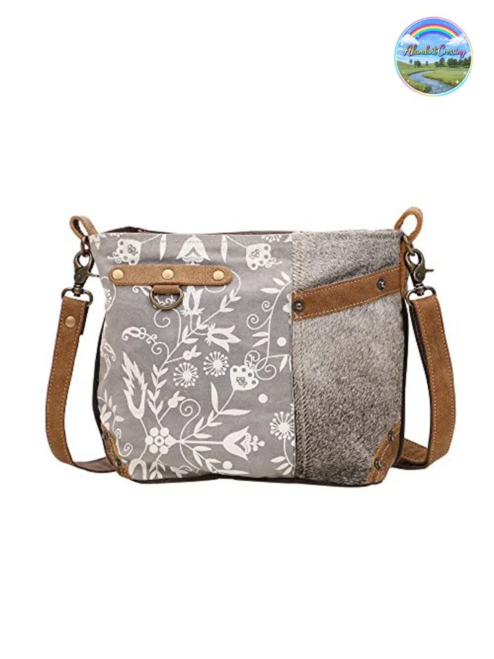 Genuine Leather Canvas Floral Sunflower Shoulder Bag Handmade Satchel